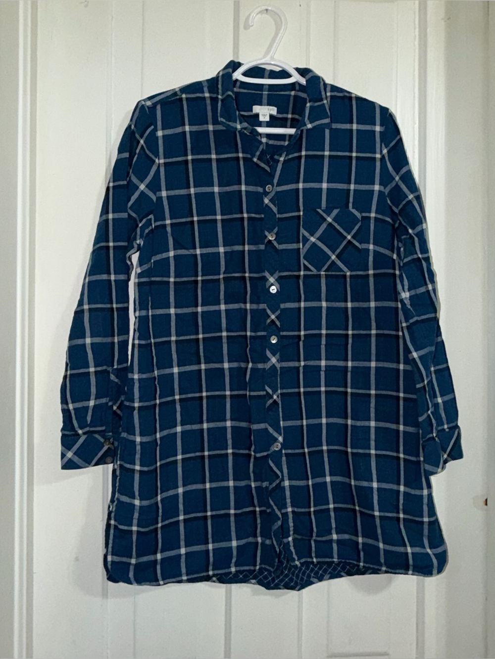 J Jill women’s size medium Plaid Button-Up shirt top in Navy Blue